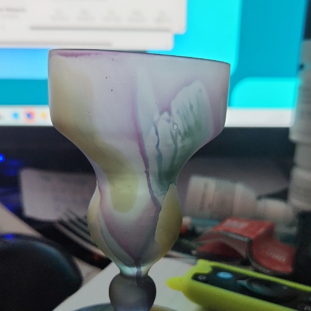 Elegant Purple and Cream Glass Art Vase